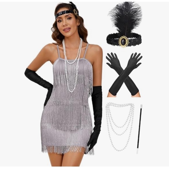 Dresses & Skirts - 1920s Gatsby Fringe Dress with Accessories
